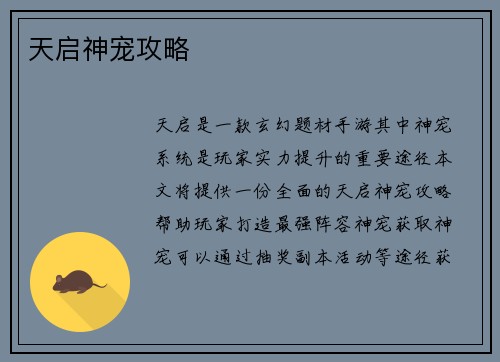天启神宠攻略